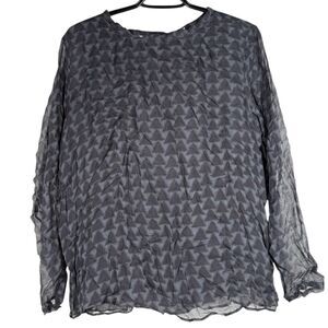 Sibel Saral 100% Silk Blouse Womens L Sheer Lightweight Geometric Quiet Luxury
